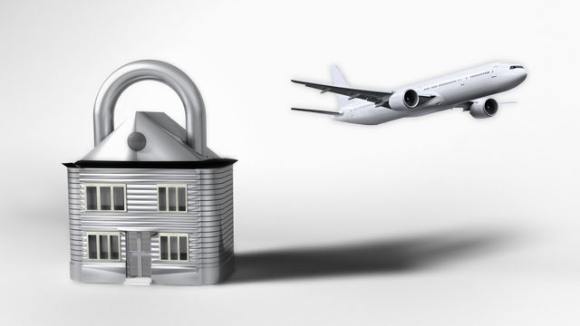 Image of a home as a lock and an airplane next to it at Alert Protective Services