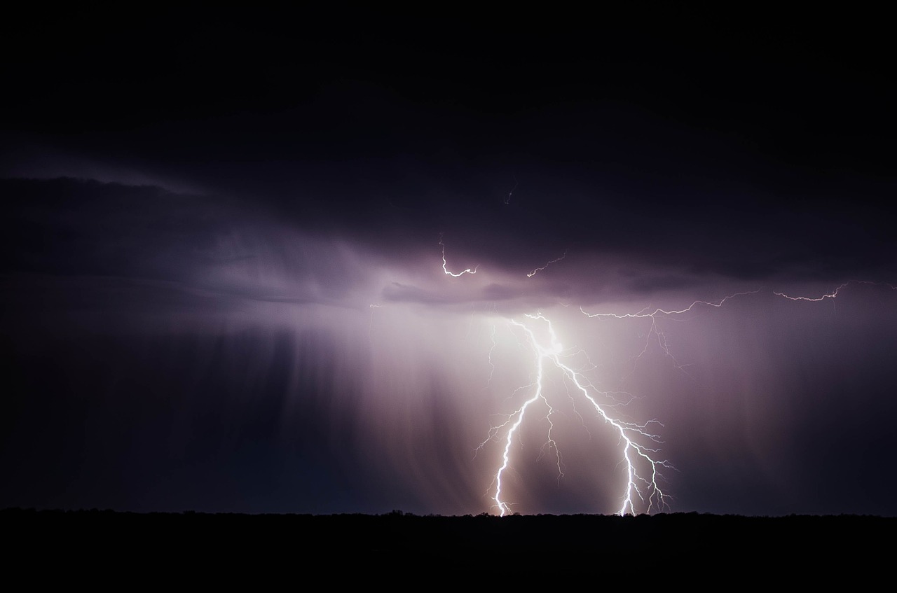 Stormy weather with huge lightening bolts in Chicago, IL